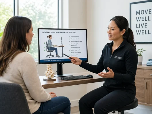Long Island chiropractor for posture problems evaluating desk posture